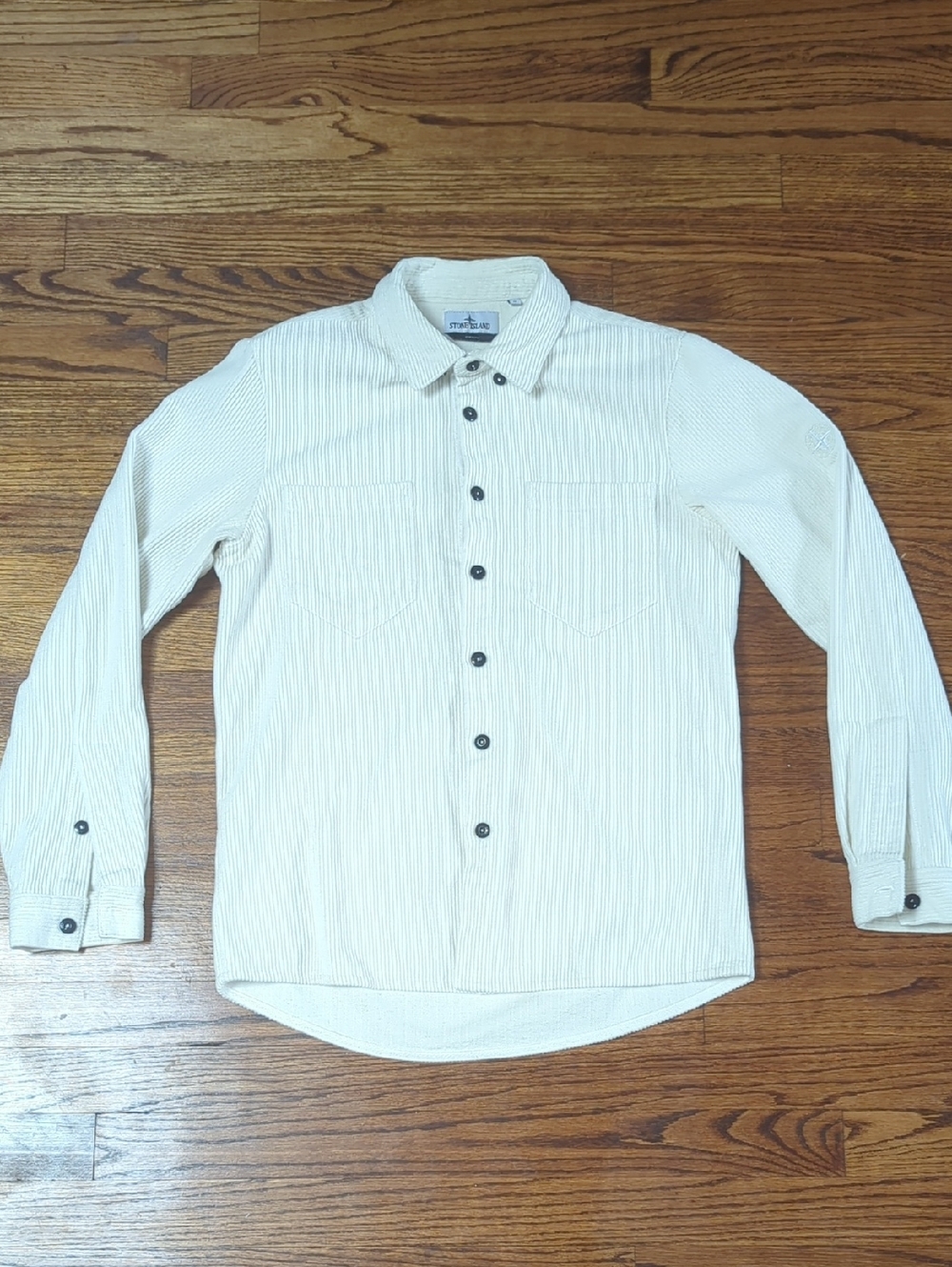 Stone Island Cream Courdoroy Long-Sleeve Button-Down Shirt